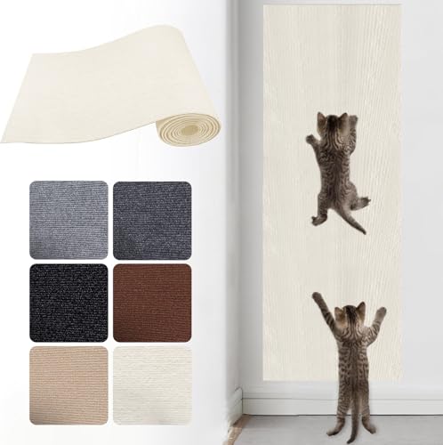 Herfair Selbstklebend Kratzmatte Katze Kratzbretter, Kratzmatte für Katzen, Kratzteppich Katzenkratzmatte Selbstklebende kratzmatte Katzen für Sofa DIY Kratzbaum Klettern Pad (30x100cm,Beige) von Herfair