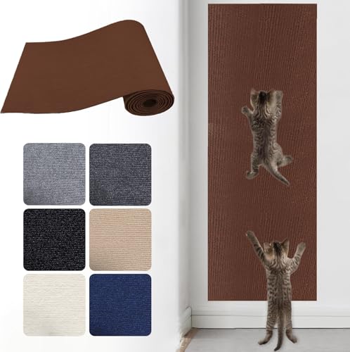 Selbstklebend Kratzmatte Katze Kratzbretter, Kratzmatte für Katzen, Kratzteppich Katzenkratzmatte Selbstklebende kratzmatte Katzen für Sofa DIY Kratzbaum Klettern Pad (30x100cm,Braun) von Herfair