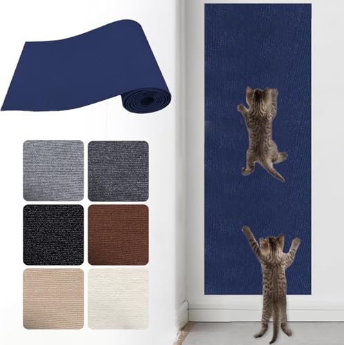 Selbstklebend Kratzmatte Katze Kratzbretter, Kratzmatte für Katzen, Kratzteppich Katzenkratzmatte Selbstklebende kratzmatte Katzen für Sofa DIY Kratzbaum Klettern Pad (30x100cm,Dunkelblau) von Herfair