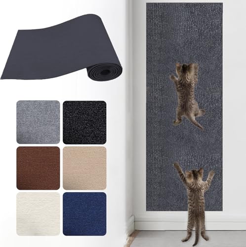 Herfair Selbstklebend Kratzmatte Katze Kratzbretter, Kratzmatte für Katzen, Kratzteppich Katzenkratzmatte Selbstklebende kratzmatte Katzen für Sofa DIY Kratzbaum Klettern Pad (30x100cm,Grau) von Herfair