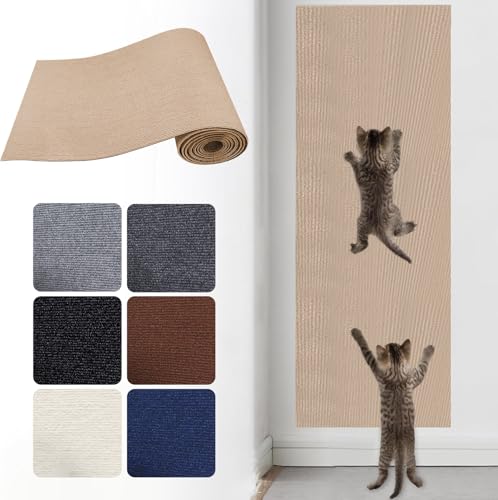 Selbstklebend Kratzmatte Katze Kratzbretter, Kratzmatte für Katzen, Kratzteppich Katzenkratzmatte Selbstklebende kratzmatte Katzen für Sofa DIY Kratzbaum Klettern Pad (30x100cm,Khaki) von Herfair