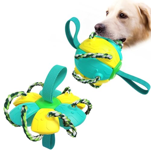 Herjiore Hundespielzeug Ball,Hunde Frisbee, Multifunktionaler Frisbee-Ball für draußen, Trainingsball, Beißball, Tauziehenball.Hundefußball für Outdoor,Indoor,Rasen,Schwimmen (gelblich-blau) von Herjiore