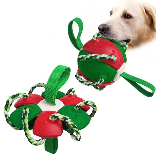 Herjiore Hundespielzeug Ball,Hunde Frisbee, Multifunktionaler Frisbee-Ball für draußen, Trainingsball, Beißball, Tauziehenball.Hundefußball für Outdoor,Indoor,Rasen,Schwimmen (rot-grün) von Herjiore