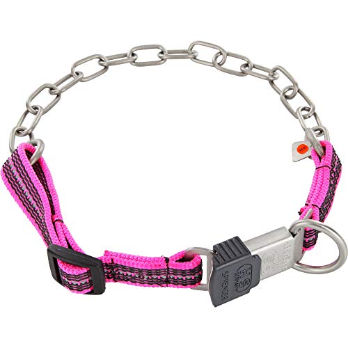 Sprenger Hundehalsband aus matten Edelstahl Gliedern 3mm und reflektierendem Nylon I Halskette mit Clic Lock Verschluss variabel verstellbar von 55 bis 60 cm, pink von Herm Sprenger