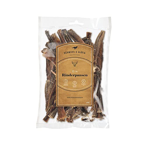 Hermann & Glück Premium Hundesnack Natur, Rinderpanse 1000g, Hunde Leckerlis, Trocken, 1.09kg von Hermann & Glück