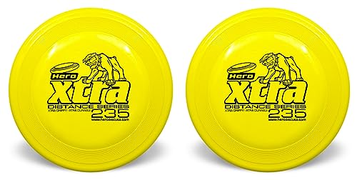 Hero Disc USA Hero Xtra 235 Distanzhund Frisbee, Outdoor Hundespielzeug und Haustier Frisbee, Distanzhund Fliegenscheibe 2 Stück (Gelb) von Hero Disc USA