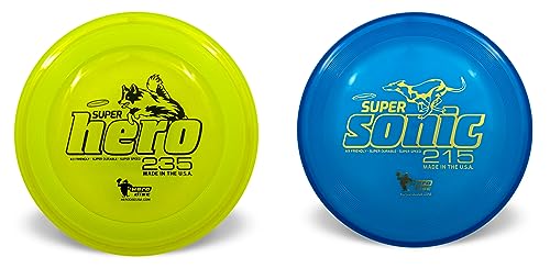 Hero Disc USA Superhero 235 und Super Sonic 215 K9 Candy Kunststoff Hund Frisbee, Outdoor Hundespielzeug und Haustier Frisbee, Pannensichere Hund Flugscheibe 2 Stück von Hero Disc USA