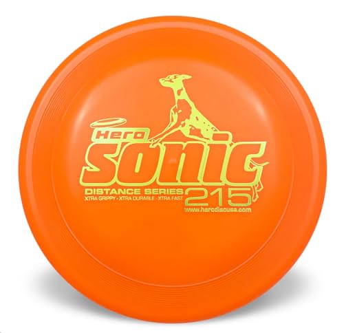 Sonic Xtra 215 Distance Dog Frisbee, Outdoor Hundespielzeug und Haustier Frisbee, Hunde Flugscheibe für kleine Hunde und Welpen (Orange) von Hero Disc USA