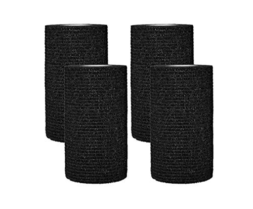 Herolio® 4 x Selbsthaftende Bandage Pferdebandage Verband Tape Binde Rolle - Elastische Haftbandage für Menschen Hunde Pferde - Ideal für Allgemeine Anwendungen Sport Tierpflege (Schwarz, 10 x 450 cm) von Herolio