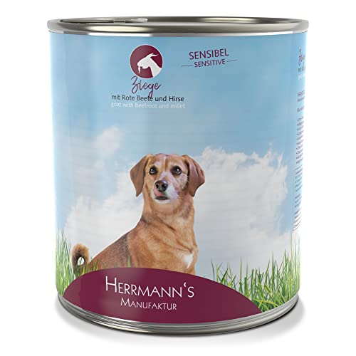 Herrmann´s Manufaktur Ziege für Sensible Hunde - Hundefutter nass mit rote Beete und Hirse - Alleinfuttermittel für Hunde - Gute Verträglichkeit - glutenfrei laktosefrei (6 x 800 g Dose) von Herrmann´s Manufaktur