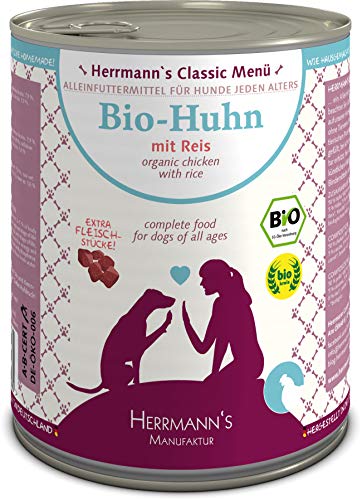 Herrmanns Bio Hundefutter Huhn Menu 1 mit Reis, Karotte 800 g, 6er Pack (6 x 800 g) von Herrmanns