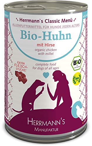 Herrmanns Bio Hundefutter Huhn Menu 2 mit Hirse, Kürbis, Zucchini 400 g, 12er Pack (12 x 400 g) von Herrmanns