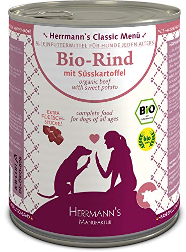 Herrmanns Bio Hundefutter Rind Menu 2 mit Süßkartoffeln, Kürbis 800 g, 6er Pack (6 x 800 g) von Herrmanns