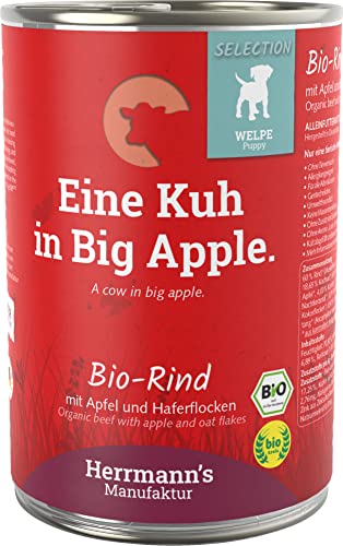 Herrmanns Welpe Rind mit Apfel und Haferflocken, 12er Pack (12 x 400 g) von Herrmanns