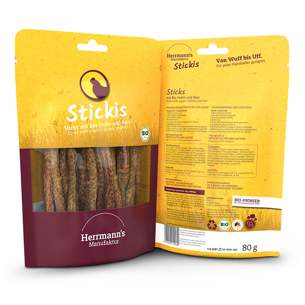 Herrmann's | Bio Huhn mit Reis | Stickis | 6 x 80 g von Herrmanns