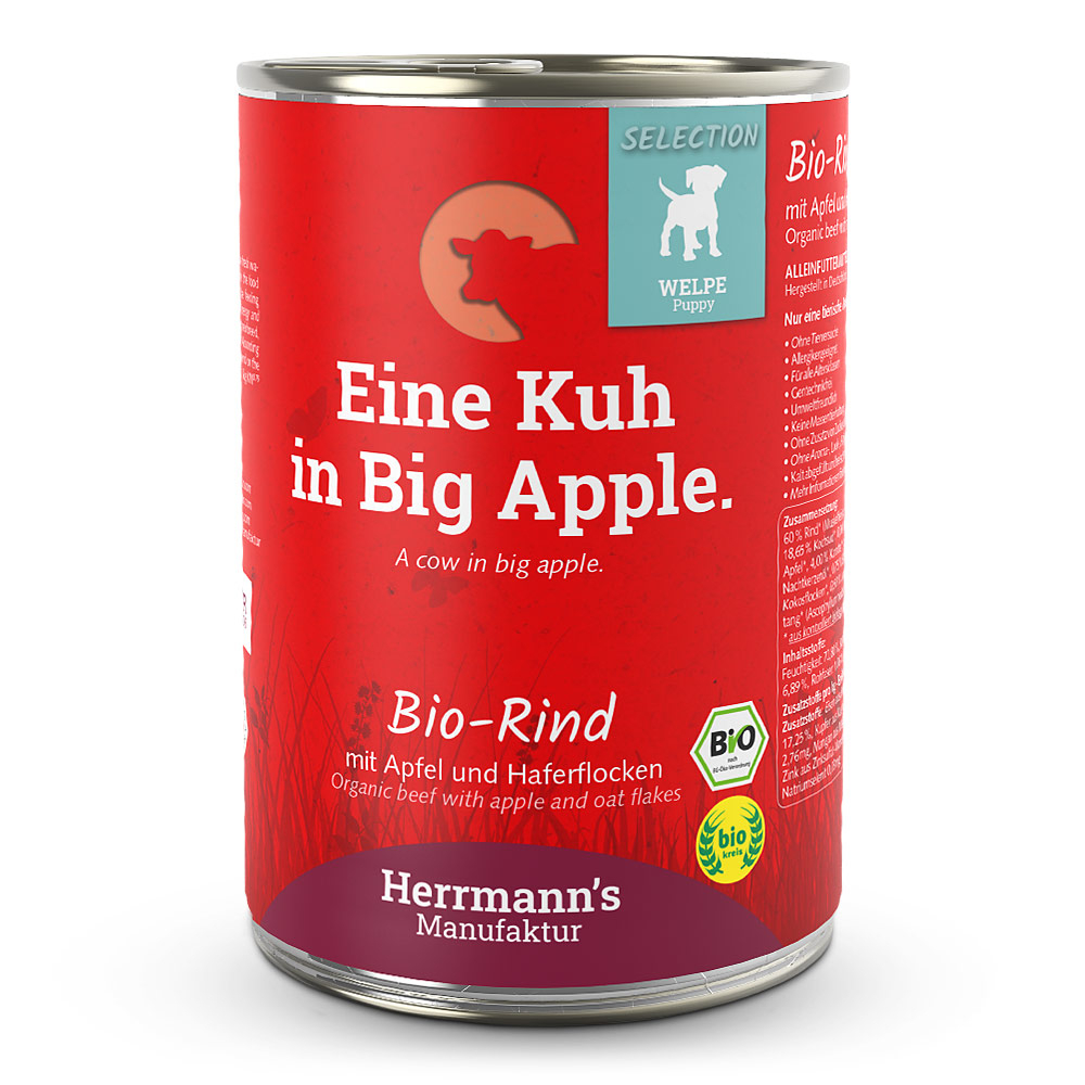 Herrmann's | Bio Rind mit Apfel & Haferflocken | Selection Puppy | 24 x 400 g von Herrmanns