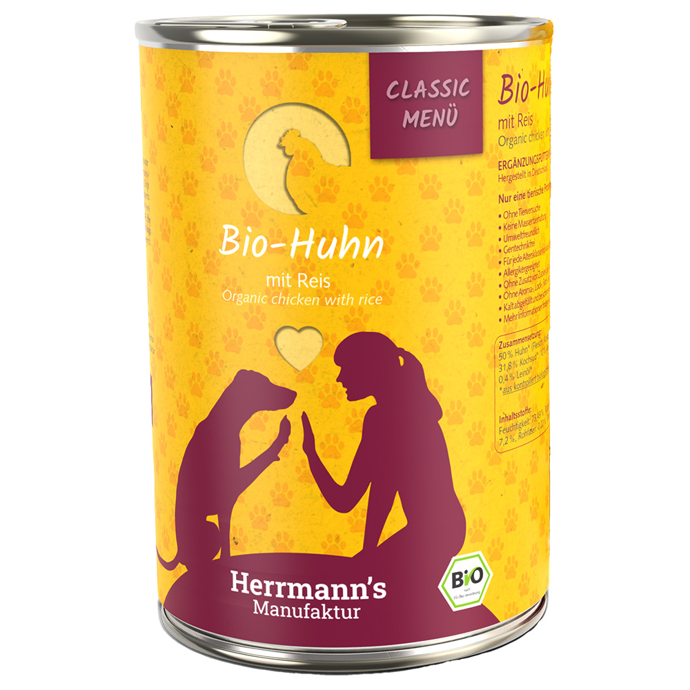 Herrmann's Classic Bio-Menü 6 x 400 g - Bio-Huhn mit Bio-Reis von Herrmanns