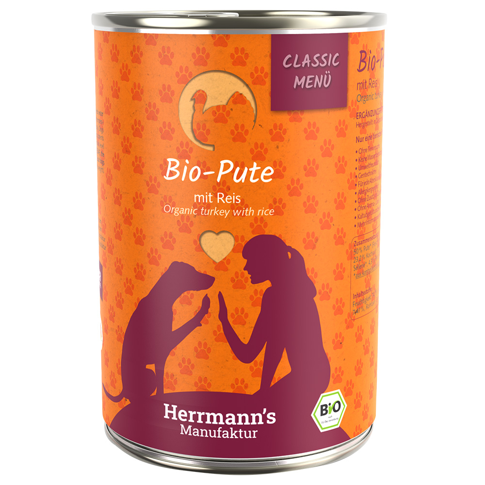 Herrmann's Classic Bio-Menü 6 x 400 g - Bio-Pute mit Bio-Reis von Herrmanns