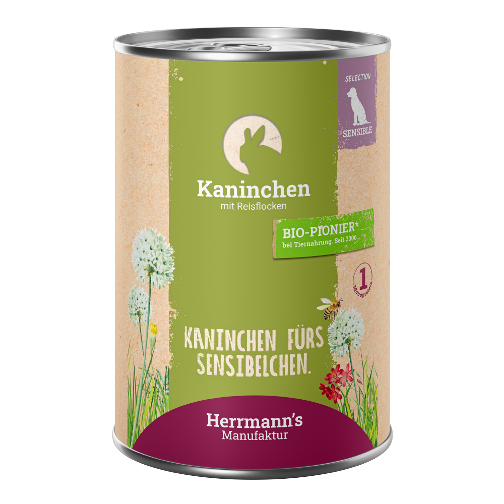 Herrmann´s Selection Sensitive 6 x 400 g - Kaninchen mit Bio-Reisflocken von Herrmanns