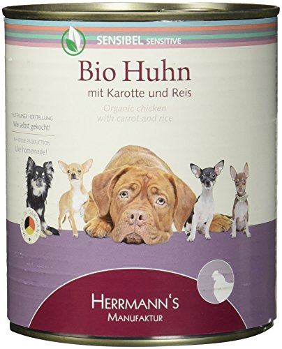 Herrmanns Dose Sensibel Bio-Huhn Karotten,Reis und Fenchel, 6er Pack (6 x 800 g) von Herrmanns