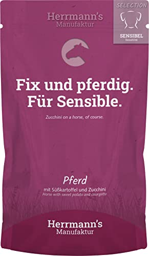 Herrmanns Pouch Sensibel Pferd Süsskartoffel, Zucchini und Borretschöl, 15er Pack (15 x 150 g) von Herrmanns