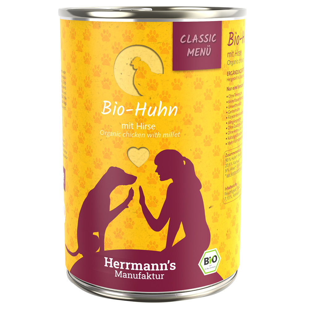 Sparpaket Herrmann's Classic Bio-Menü 12 x 400 g - Bio-Huhn mit Bio-Hirse von Herrmanns