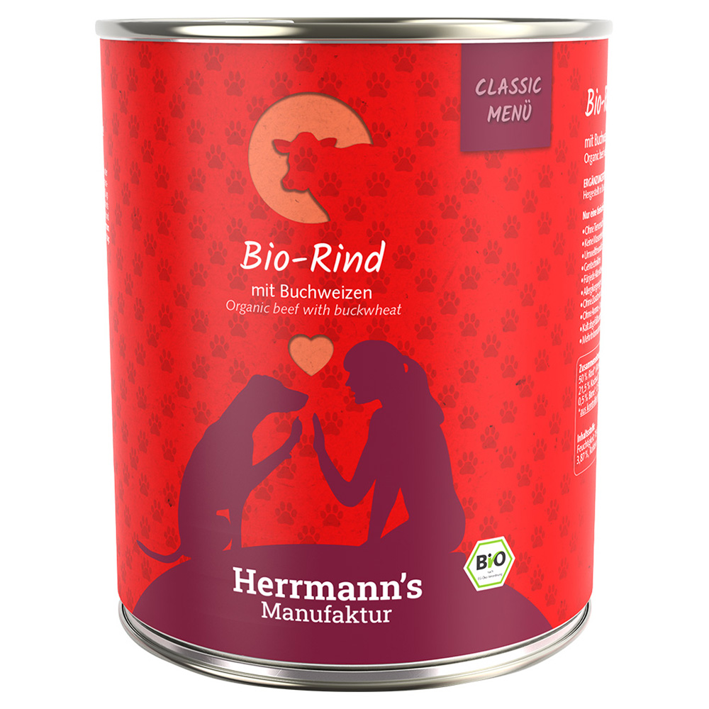 Sparpaket Herrmann's Classic Bio-Menü 12 x 800 g - Bio-Rind mit Bio-Buchweizen von Herrmanns