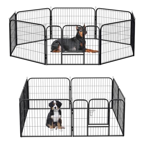 Herrselsam Welpenauslauf 16 Platten mit Plane,Welpenlaufstall faltbar mit Tür,hundelaufstall für Wohnung,welpengehege 80 * 60CM,hundeauslauf für Hunde, Kaninchen, Hühner(grau) von Herrselsam