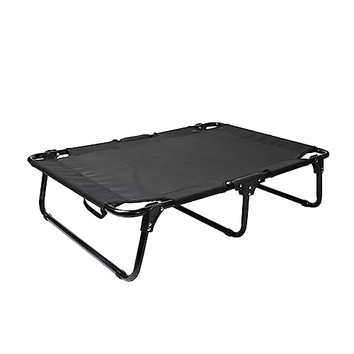 Hershii Erhöhtes Hundebett Outdoor Klappbar Grosse Hunde Hundeliege Metal Frame with Kühlender Atmungsaktiv Wirkung Mesh für Katzen, Hunde, Welpen,draußen Camping Garten, Schwarz (Groß) von Hershii