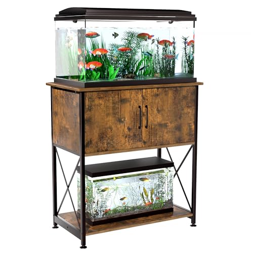 Herture Aquariumständer mit Metallrahmen, mit Schrankaufbewahrung, für 78 Liter langes Aquarium, 78 cm L x 41,9 cm B Tischplatte, 150 kg Kapazität, rustikales Braun und Schwarz PG01YGN von Herture