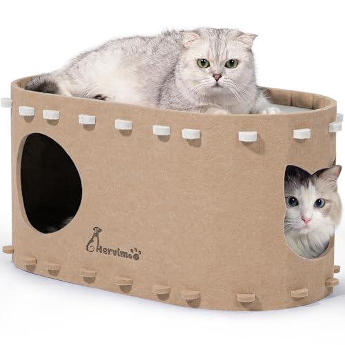 Katzenbetten für Indoor-Katzen, 2-in-1-Katzenhaus für Indoor-Katzen, faltbarer Katzentunnel geschlossenes Bett, kratzfeste Peekaboo Katzenhöhle für große Katzen bis zu 11,3 kg & mehrere kleine Katzen, von Hervimo