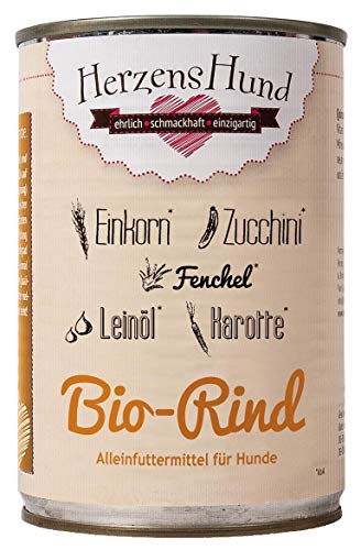 HerzensHund Hundefutter Nassfutter Bio-Rind mit Bio-Gemüse (Rind, 12 x 400g) von Herzens-Hund