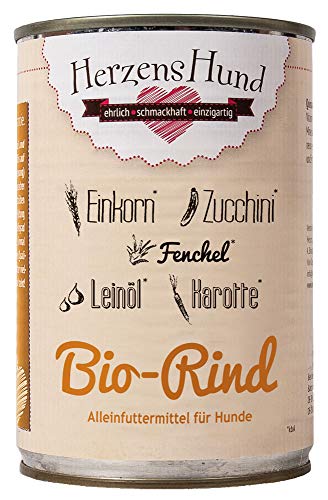 HerzensHund Hundefutter Nassfutter Bio-Rind mit Bio-Gemüse (Rind, 24 x 400g) von Herzens-Hund