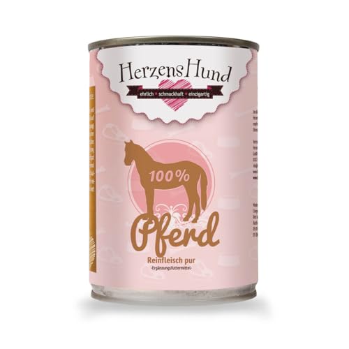 HerzensHund 12x Reinfleisch 100% Pferdefleisch (Muskelfleisch, Herz, Lunge), 12er Pack (12 x 400 g) von HerzensHund