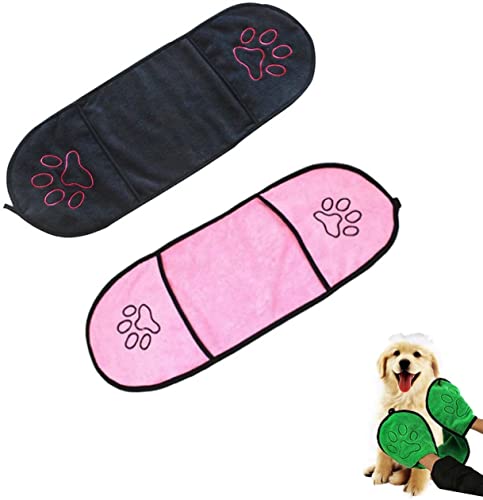 Hesheng Hundehandtuch,2 StüCke Extra SaugfäHig Weiche HandtüCher Schnell Trocken Mikrofaser Handtuch Mit Hand Taschen Waschbar Bad Haustier Katze Handtuch (Schwarz + Rosa) von Hesheng