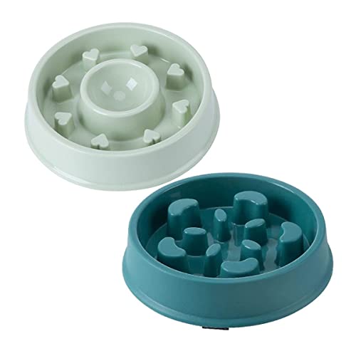 Hesheng Hundenapf Langsamfütterer,Gesundes Essen Haustier Napf,2pack Futter Wasser Napf(Heart-Green + Moon Dark Green) von Hesheng