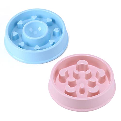 Hesheng Hundenapf Langsamfütterer,Gesundes Essen Haustier Napf,2pack Futter Wasser Napf (Heart-Blue + Moon-Pink) von Hesheng