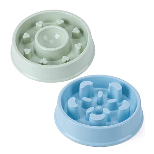 Hesheng Hundenapf Langsamfütterer,Gesundes Essen Haustier Napf,2pack Futter Wasser Napf (Heart-Green + Moon-Blue) von Hesheng