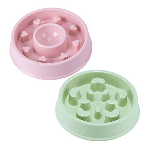 Hesheng Hundenapf Langsamfütterer,Gesundes Essen Haustier Napf,2pack Futter Wasser Napf (Heart-Pink + Moon-Green) von Hesheng