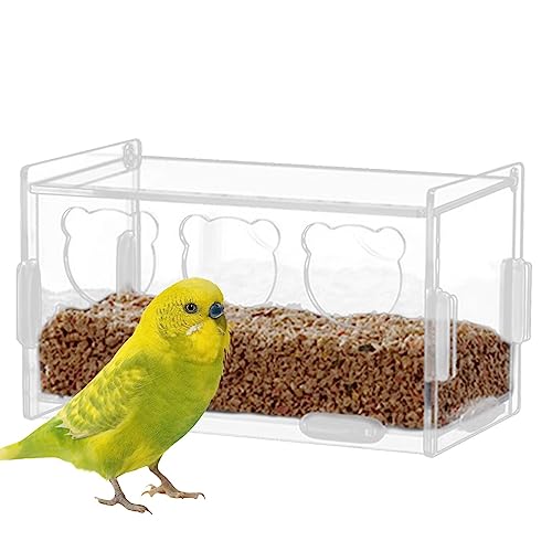 Automatischer Futterautomat für Papageien, No-Mess Seedss Feeders Klarer Acryl-Futterbehälterkäfig mit Sitzstange, No-Chaos-Vogelkäfig-Futterspender für Finken für Stare, Aras, Papageien, Heshi von Heshi