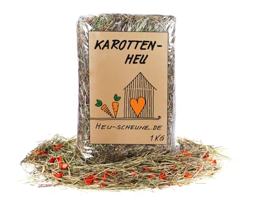 Karottenheu der Heu Scheune® I 1kg Tüte I naturreines Heu mit getrockneten Karotten I für Kaninchen, Meerscheinchen, Nager, Pferde und Co. von Heu-Scheune.de