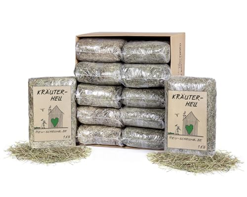 Kräuterheu der Heu Scheune® I 12x 1kg Tüte I 2. Schnitt I weich und energiereich I für Kaninchen, Meerscheinchen, Nager, Pferde und Co. von Heu-Scheune.de