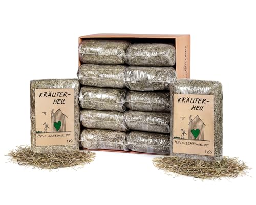 Kräuterheu der Heu Scheune® I 12x 1kg Tüte I 2. Schnitt I weich und energiereich I für Kaninchen, Meerscheinchen, Nager, Pferde und Co. von Heu-Scheune.de