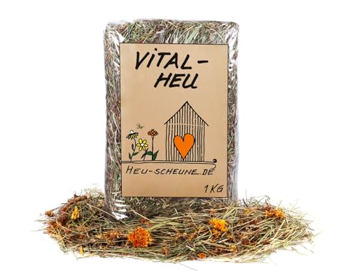 Vitalheu der Heu Scheune® I 1kg Tüte I naturreines Heu mit Heilblumen I für Kaninchen, Meerscheinchen, Nager, Pferde und Co. von Heu-Scheune.de