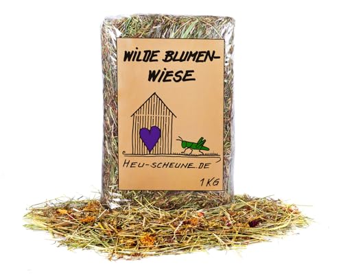 Wilde Blumenwiese der Heu Scheune® I 1kg Tüte I naturreines Heu mit Wildblumen I für Kaninchen, Meerscheinchen, Nager, Pferde und Co. von Heu-Scheune.de