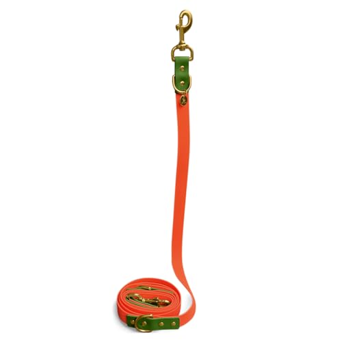 HeyLana Biothane Hundeleine Führungsleine, Made in Germany, 2 Karabiner & 3-Fach verstellbar, Hund Führleine Leine, Zugleine Hundelaufleine Trainingsleine Handsfree (M-L, orange/grün, 230 x 2,5 cm) von Hey Lana