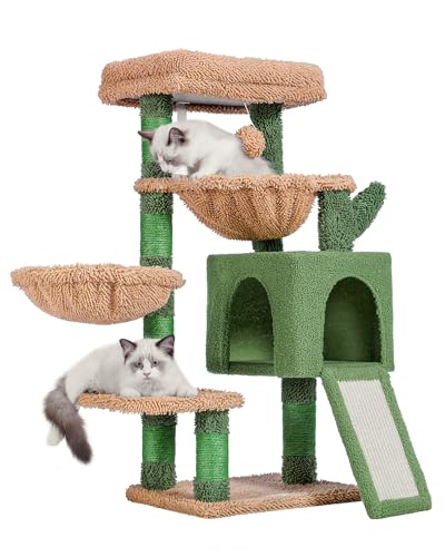 Hey-brother Kaktus Katzenbaum, Katzenturm für Indoor-Katzen, Katzenhaus mit großem gepolstertem Bett, gemütliches Höhlen, Hängematten, Sisal-Kratzbäume, großer Kratzbaum, Kaktus MPJ006SCA von Hey-brother