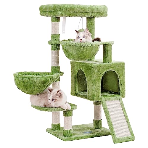 Hey-brother Kratzbaum, Katzenturm für Indoor-Katzen, Katzenhaus mit großem gepolstertem Bett, gemütliche Höhle, Hängematten, Sisal-Kratzbäume, großer Kratzbaum, Grün MPJ006SGR von Hey-brother