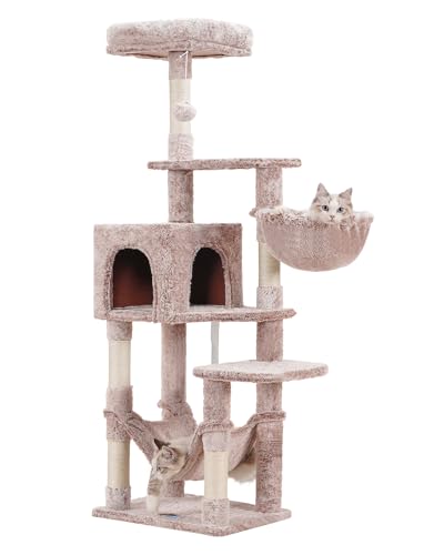 Hey-brother Muchroom MPJ050MU Kratzbaum mit großer Hängematte, mehrstufiger Katzenturm für Indoor-Katzen, Katzenhütte mit Sisalüberzogenen Kratzbäumen und oberer Sitzstange, Muchroom MPJ050MU von Hey-brother