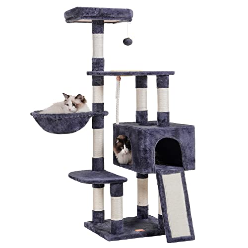 Heybly Katzenbaum, 152,4 cm, Katzenturm für Indoor-Katzen, mehrstufiges Katzenmöbel, mit Futternapf und Kratzbrett, rauchgrau HCT010MG von Heybly